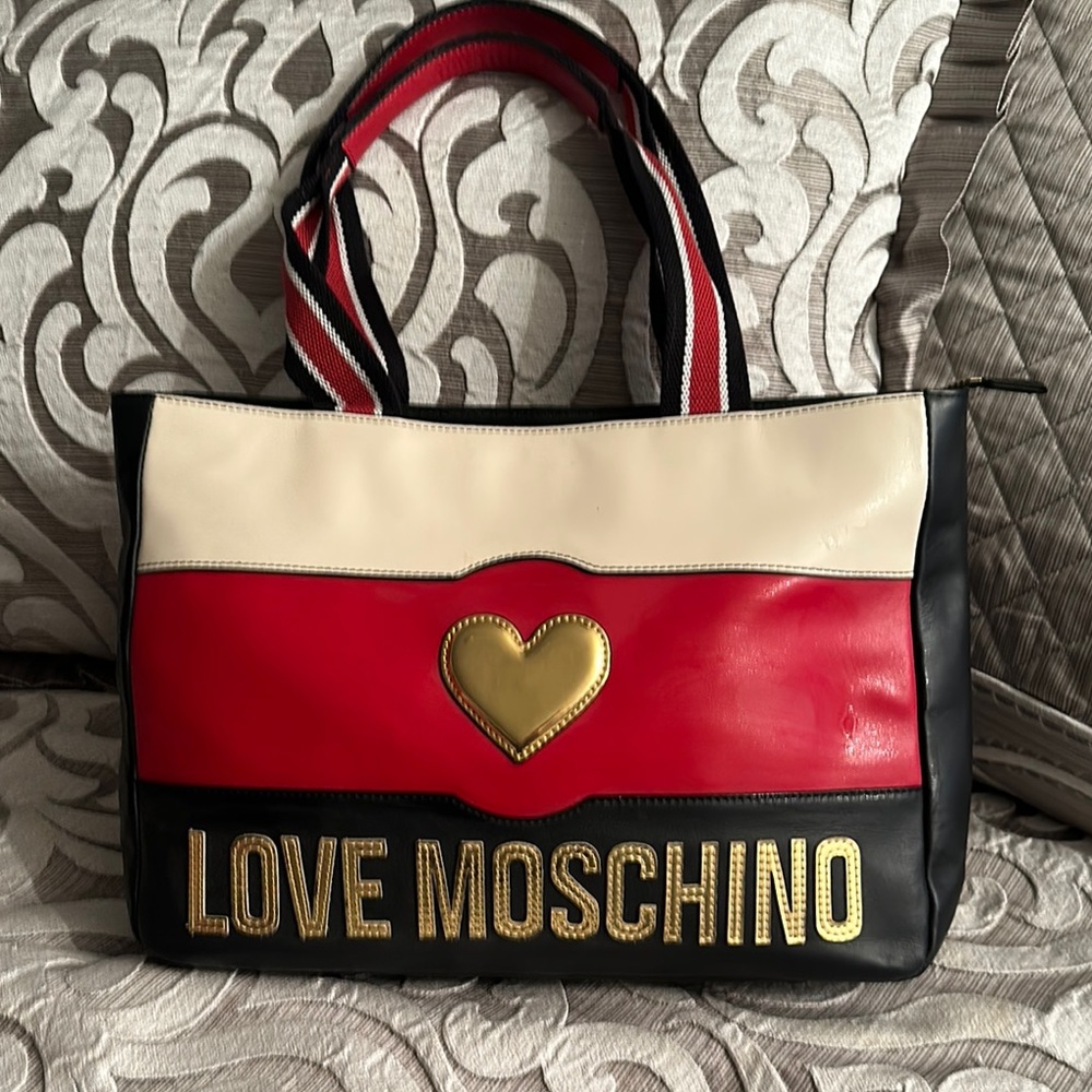 Love Moschino Red and Black Leather Tote Bag